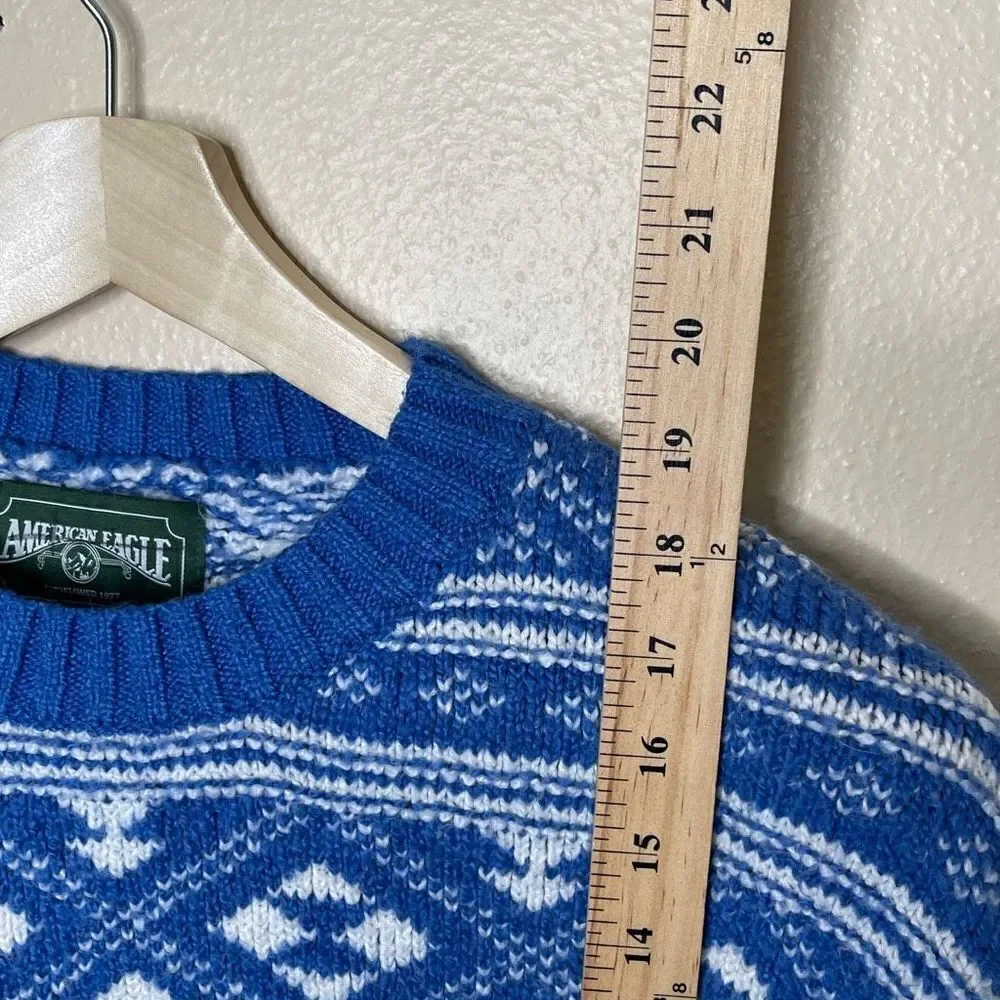 American Eagle Sweater Womens Medium Blue Knitted Long Sleeve Cropped Pullover - Picture 5 of 7